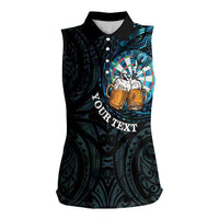 Personalized New Zealand Darts Beer Women Sleeveless Polo Shirt Paua Shell Aotearoa Maori Tattoo LT14 Female Black - Polynesian Pride