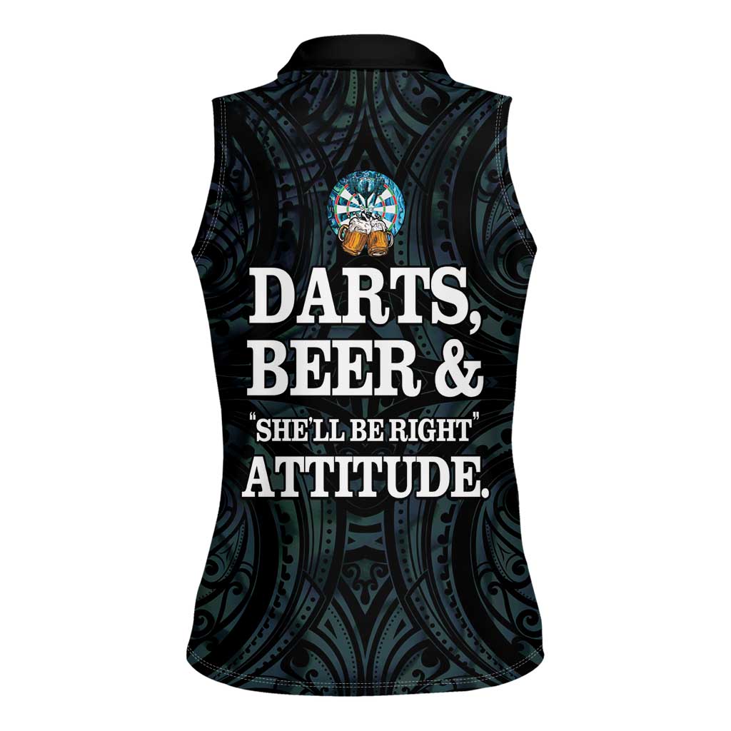 Personalized New Zealand Darts Beer Women Sleeveless Polo Shirt Paua Shell Aotearoa Maori Tattoo LT14 - Polynesian Pride