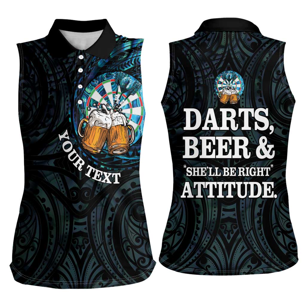 Personalized New Zealand Darts Beer Women Sleeveless Polo Shirt Paua Shell Aotearoa Maori Tattoo LT14 - Polynesian Pride