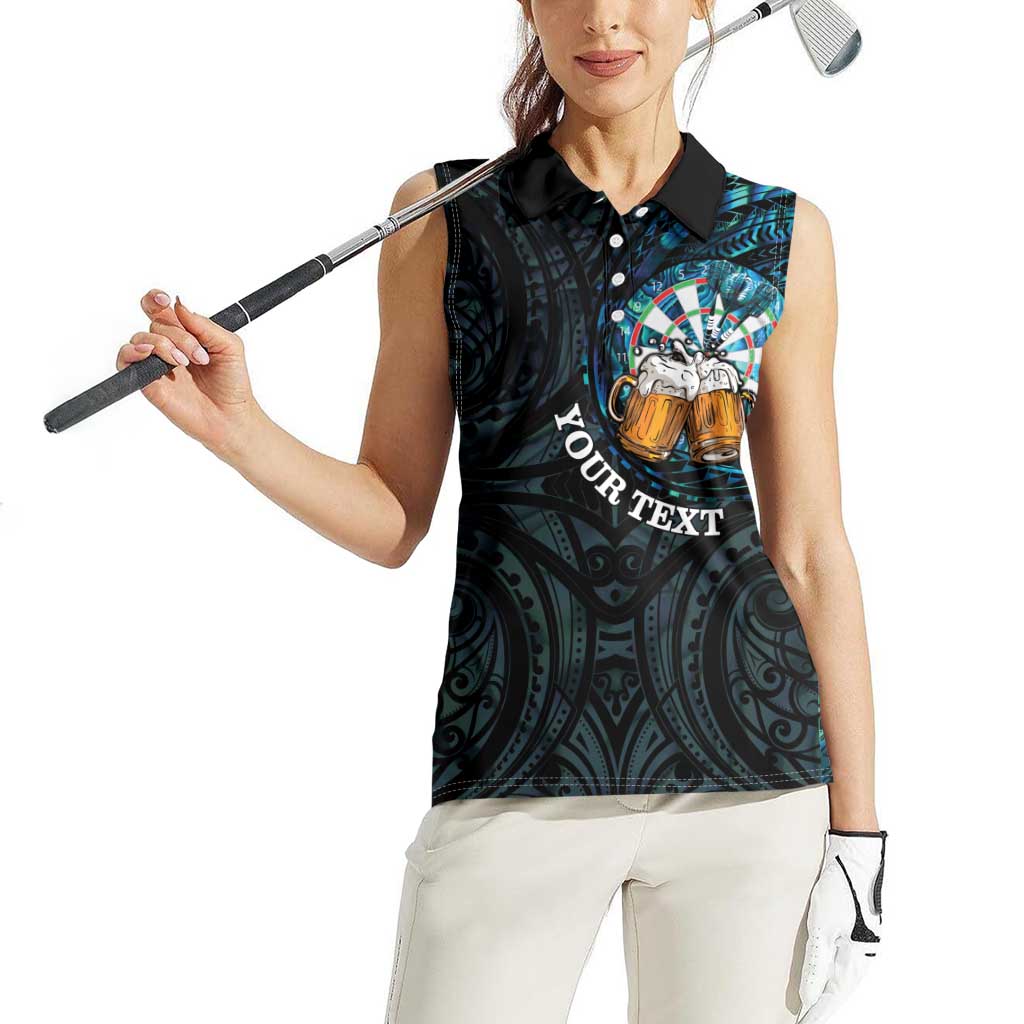 Personalized New Zealand Darts Beer Women Sleeveless Polo Shirt Paua Shell Aotearoa Maori Tattoo LT14 - Polynesian Pride