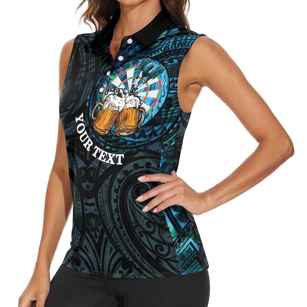 Personalized New Zealand Darts Beer Women Sleeveless Polo Shirt Paua Shell Aotearoa Maori Tattoo LT14 - Polynesian Pride
