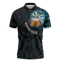 Personalized New Zealand Darts Beer Zipper Polo Shirt Paua Shell Aotearoa Maori Tattoo LT14 Black - Polynesian Pride