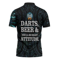 Personalized New Zealand Darts Beer Zipper Polo Shirt Paua Shell Aotearoa Maori Tattoo LT14 - Polynesian Pride