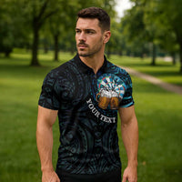 Personalized New Zealand Darts Beer Zipper Polo Shirt Paua Shell Aotearoa Maori Tattoo LT14 - Polynesian Pride