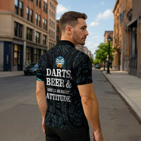 Personalized New Zealand Darts Beer Zipper Polo Shirt Paua Shell Aotearoa Maori Tattoo LT14 - Polynesian Pride