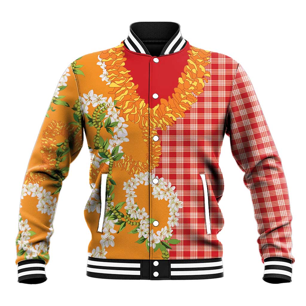 Prince Kuhio Aloha Hawaii Baseball Jacket Plumeria Ilima Lei Palaka Motifs