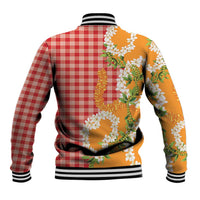 Prince Kuhio Aloha Hawaii Baseball Jacket Plumeria Ilima Lei Palaka Motifs