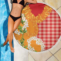 Prince Kuhio Aloha Hawaii Beach Blanket Plumeria Ilima Lei Palaka Motifs