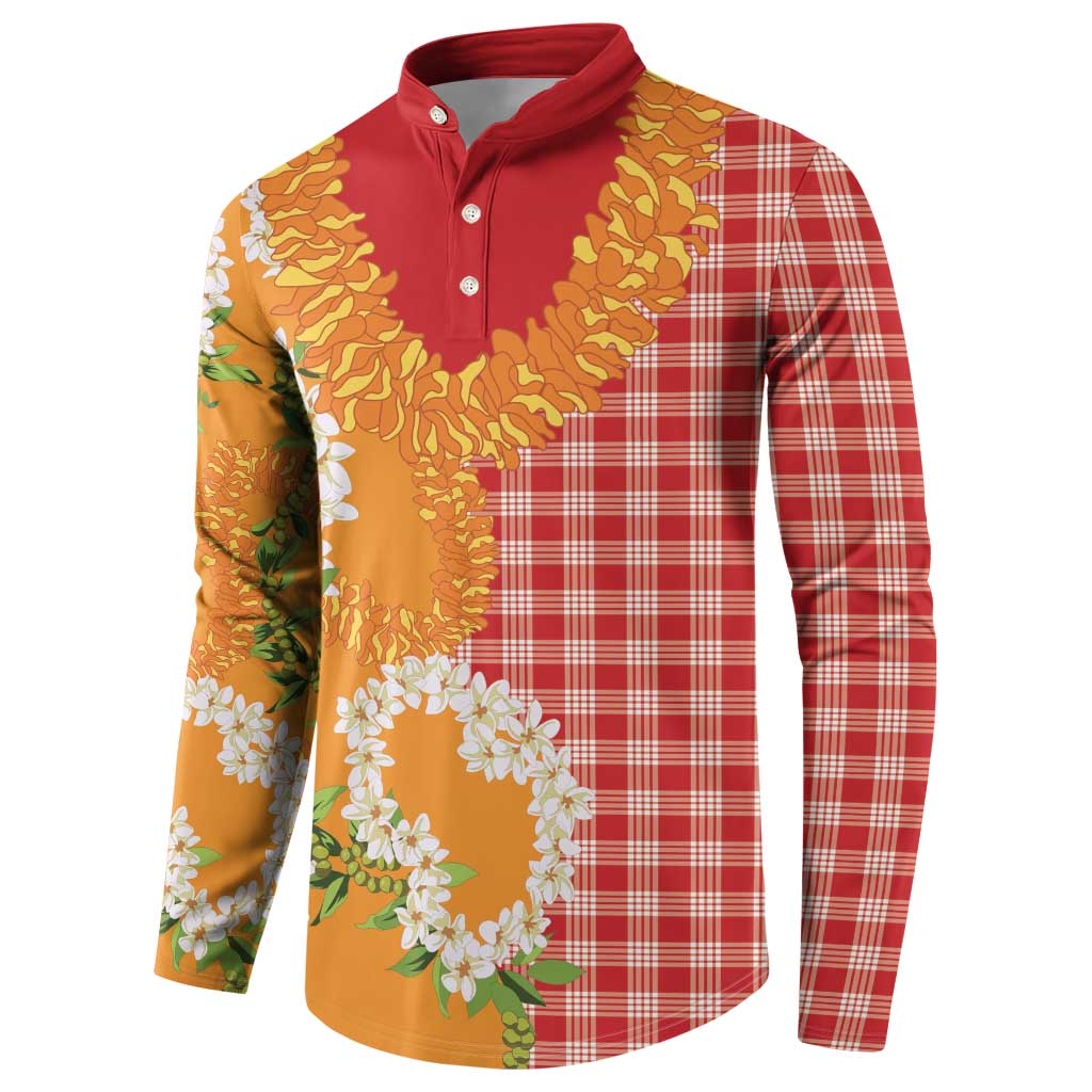 Prince Kuhio Aloha Hawaii Button Sweatshirt Plumeria Ilima Lei Palaka Motifs