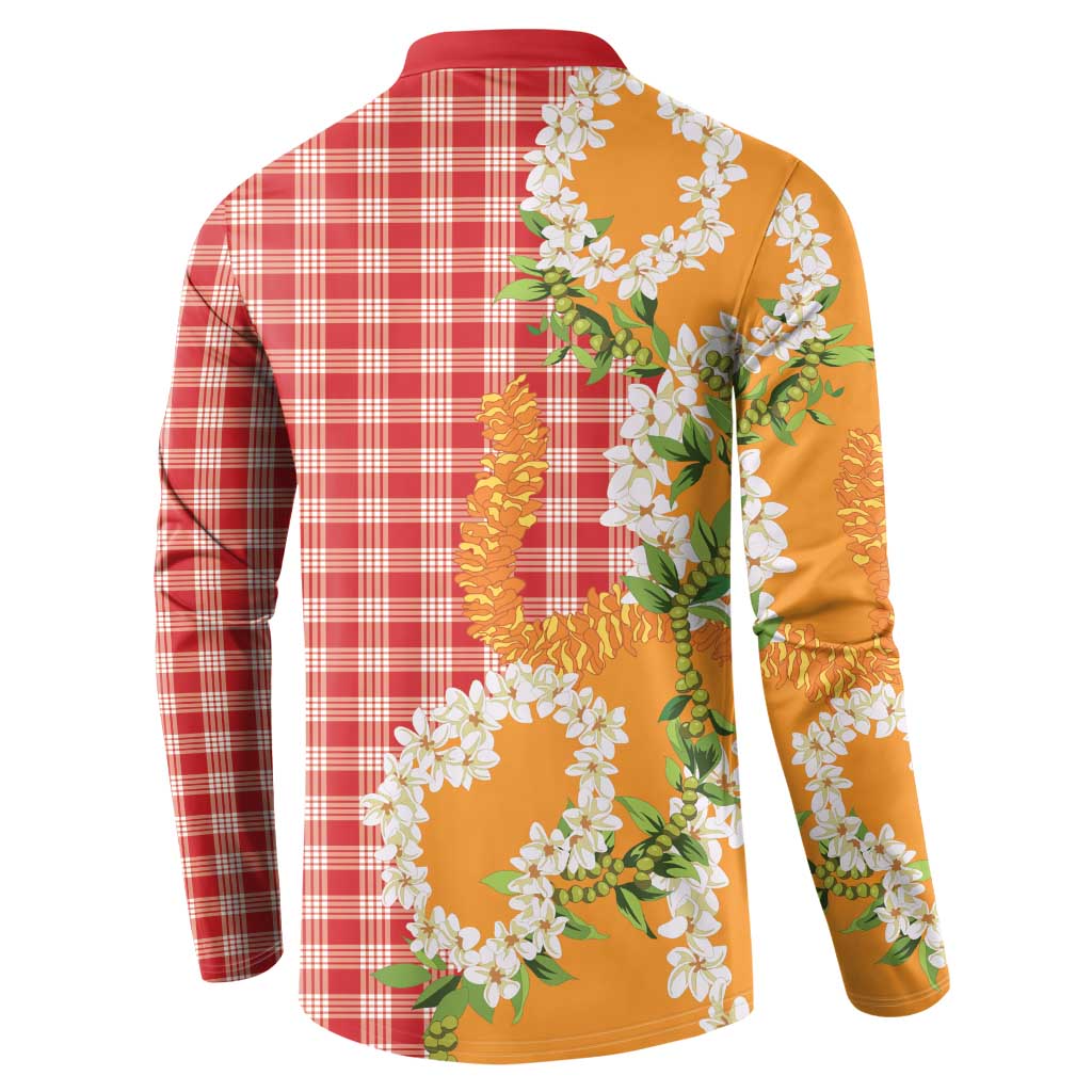 Prince Kuhio Aloha Hawaii Button Sweatshirt Plumeria Ilima Lei Palaka Motifs