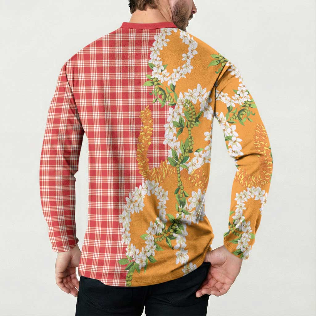 Prince Kuhio Aloha Hawaii Button Sweatshirt Plumeria Ilima Lei Palaka Motifs