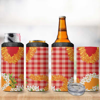 Prince Kuhio Aloha Hawaii 4 in 1 Can Cooler Tumbler Plumeria Ilima Lei Palaka Motifs