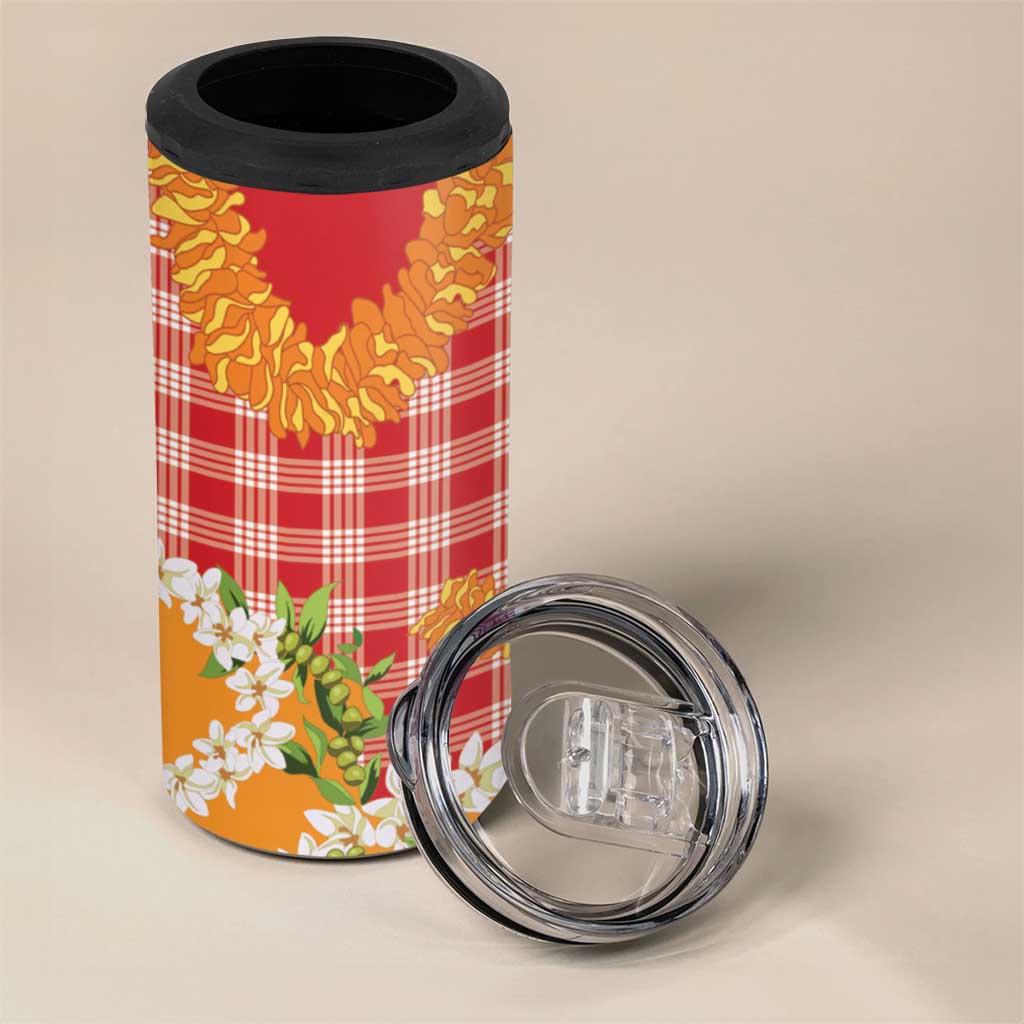 Prince Kuhio Aloha Hawaii 4 in 1 Can Cooler Tumbler Plumeria Ilima Lei Palaka Motifs