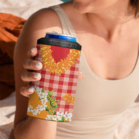 Prince Kuhio Aloha Hawaii 4 in 1 Can Cooler Tumbler Plumeria Ilima Lei Palaka Motifs