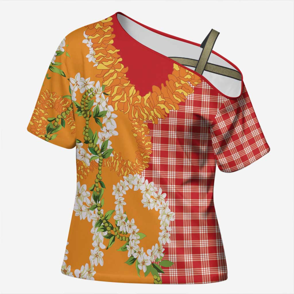 Prince Kuhio Aloha Hawaii Cross Shoulder Shirt Plumeria Ilima Lei Palaka Motifs