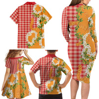 Prince Kuhio Aloha Hawaii Family Matching Long Sleeve Bodycon Dress and Hawaiian Shirt Plumeria Ilima Lei Palaka Motifs