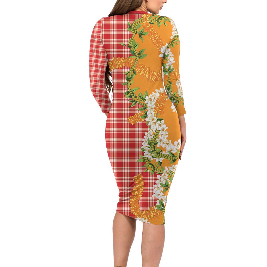 Prince Kuhio Aloha Hawaii Family Matching Long Sleeve Bodycon Dress and Hawaiian Shirt Plumeria Ilima Lei Palaka Motifs