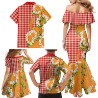 Prince Kuhio Aloha Hawaii Family Matching Mermaid Dress and Hawaiian Shirt Plumeria Ilima Lei Palaka Motifs