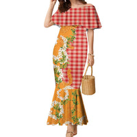 Prince Kuhio Aloha Hawaii Family Matching Mermaid Dress and Hawaiian Shirt Plumeria Ilima Lei Palaka Motifs