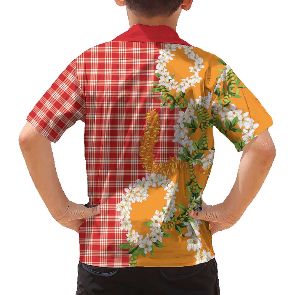 Prince Kuhio Aloha Hawaii Family Matching Off The Shoulder Long Sleeve Dress and Hawaiian Shirt Plumeria Ilima Lei Palaka Motifs LT14 - Polynesian Pride