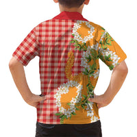 Prince Kuhio Aloha Hawaii Family Matching Off The Shoulder Long Sleeve Dress and Hawaiian Shirt Plumeria Ilima Lei Palaka Motifs LT14 - Polynesian Pride
