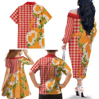 Prince Kuhio Aloha Hawaii Family Matching Off The Shoulder Long Sleeve Dress and Hawaiian Shirt Plumeria Ilima Lei Palaka Motifs LT14 - Polynesian Pride