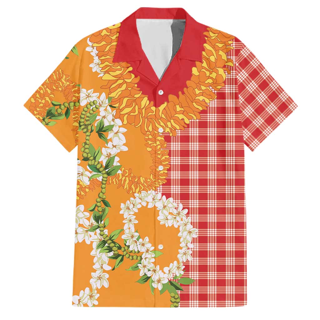 Prince Kuhio Aloha Hawaii Family Matching Off The Shoulder Long Sleeve Dress and Hawaiian Shirt Plumeria Ilima Lei Palaka Motifs LT14 Dad's Shirt - Short Sleeve Red - Polynesian Pride