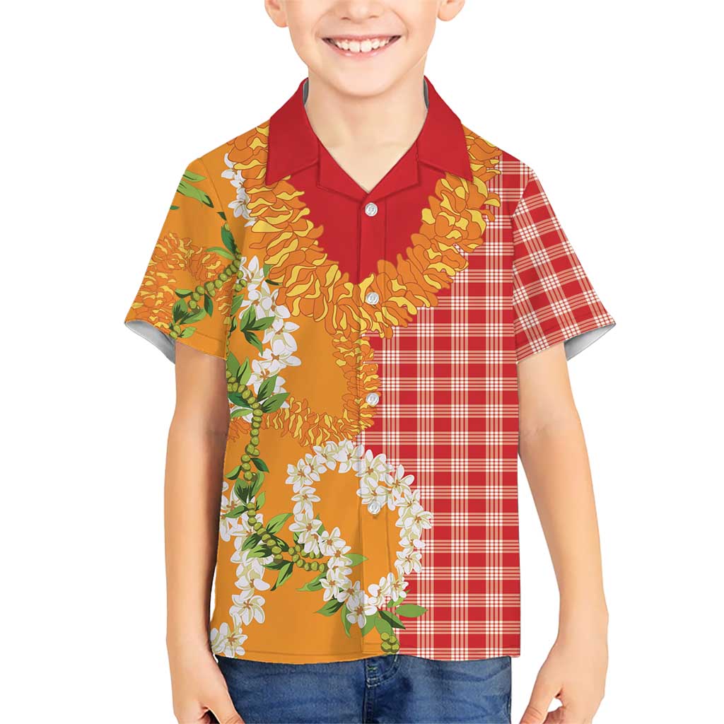 Prince Kuhio Aloha Hawaii Family Matching Off The Shoulder Long Sleeve Dress and Hawaiian Shirt Plumeria Ilima Lei Palaka Motifs LT14 Son's Shirt Red - Polynesian Pride