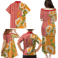 Prince Kuhio Aloha Hawaii Family Matching Puletasi and Hawaiian Shirt Plumeria Ilima Lei Palaka Motifs