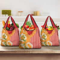 Prince Kuhio Aloha Hawaii Grocery Bag Plumeria Ilima Lei Palaka Motifs