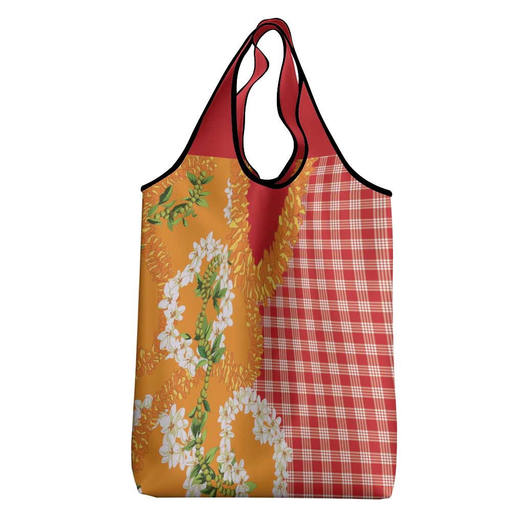 Prince Kuhio Aloha Hawaii Grocery Bag Plumeria Ilima Lei Palaka Motifs