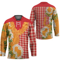 Prince Kuhio Aloha Hawaii Hockey Jersey Plumeria Ilima Lei Palaka Motifs