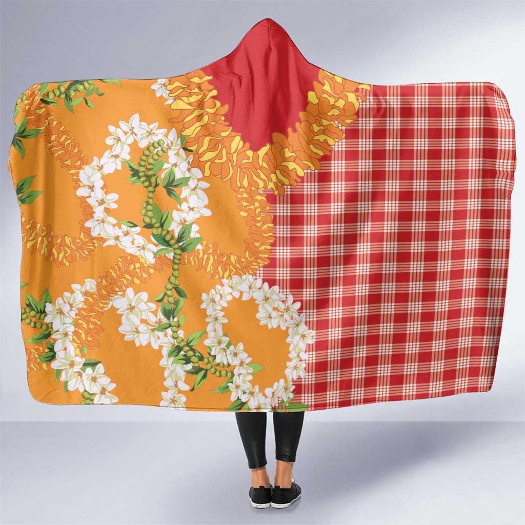 Prince Kuhio Aloha Hawaii Hooded Blanket Plumeria Ilima Lei Palaka Motifs LT14 One Size Red - Polynesian Pride