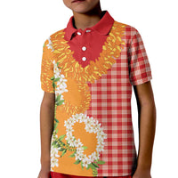 Prince Kuhio Aloha Hawaii Kid Polo Shirt Plumeria Ilima Lei Palaka Motifs