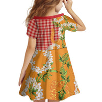 Prince Kuhio Aloha Hawaii Kid Short Sleeve Dress Plumeria Ilima Lei Palaka Motifs