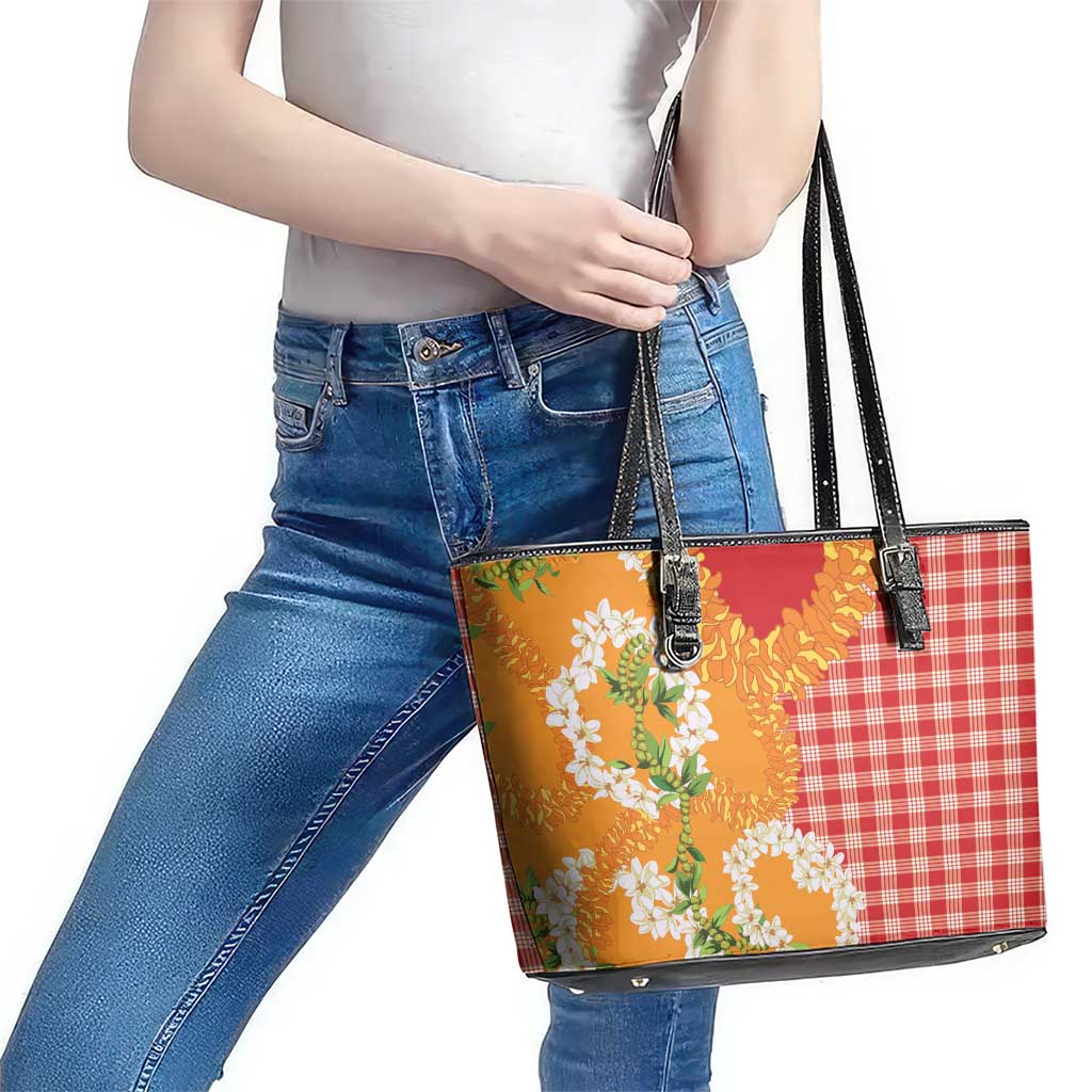 Prince Kuhio Aloha Hawaii Leather Tote Bag Plumeria Ilima Lei Palaka Motifs