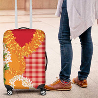 Prince Kuhio Aloha Hawaii Luggage Cover Plumeria Ilima Lei Palaka Motifs LT14 Red - Polynesian Pride