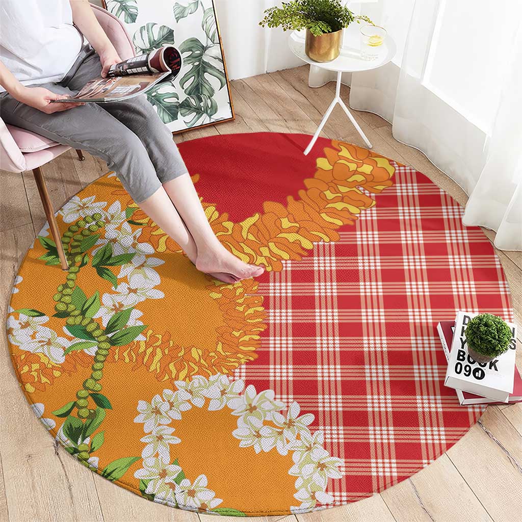 Prince Kuhio Aloha Hawaii Round Carpet Plumeria Ilima Lei Palaka Motifs