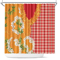 Prince Kuhio Aloha Hawaii Shower Curtain Plumeria Ilima Lei Palaka Motifs LT14 Red - Polynesian Pride