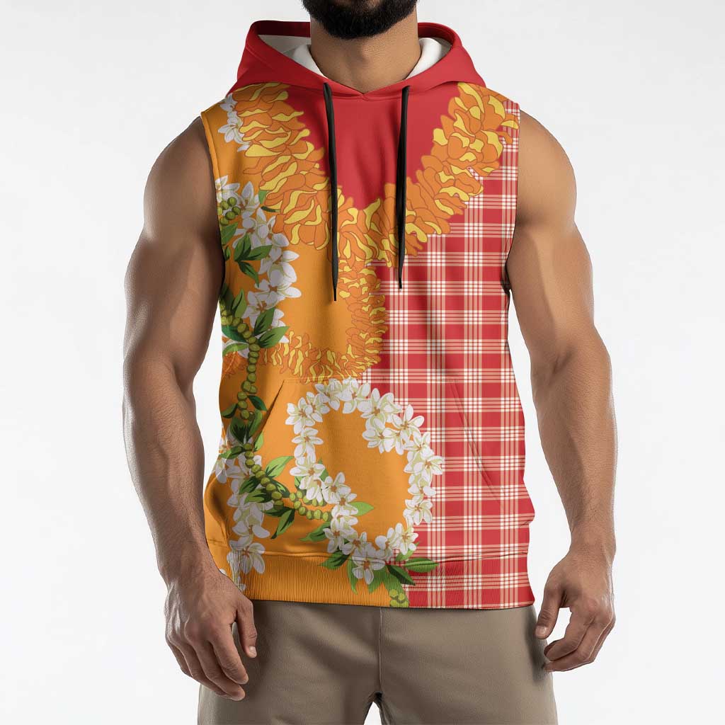 Prince Kuhio Aloha Hawaii Sleeveless Hoodie Plumeria Ilima Lei Palaka Motifs