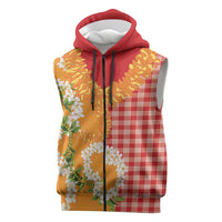 Prince Kuhio Aloha Hawaii Sleeveless Zip Hoodie Plumeria Ilima Lei Palaka Motifs