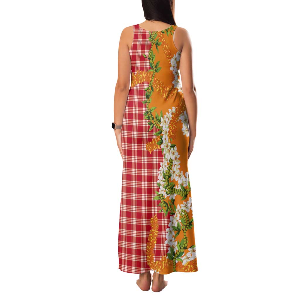 Prince Kuhio Aloha Hawaii Tank Maxi Dress Plumeria Ilima Lei Palaka Motifs