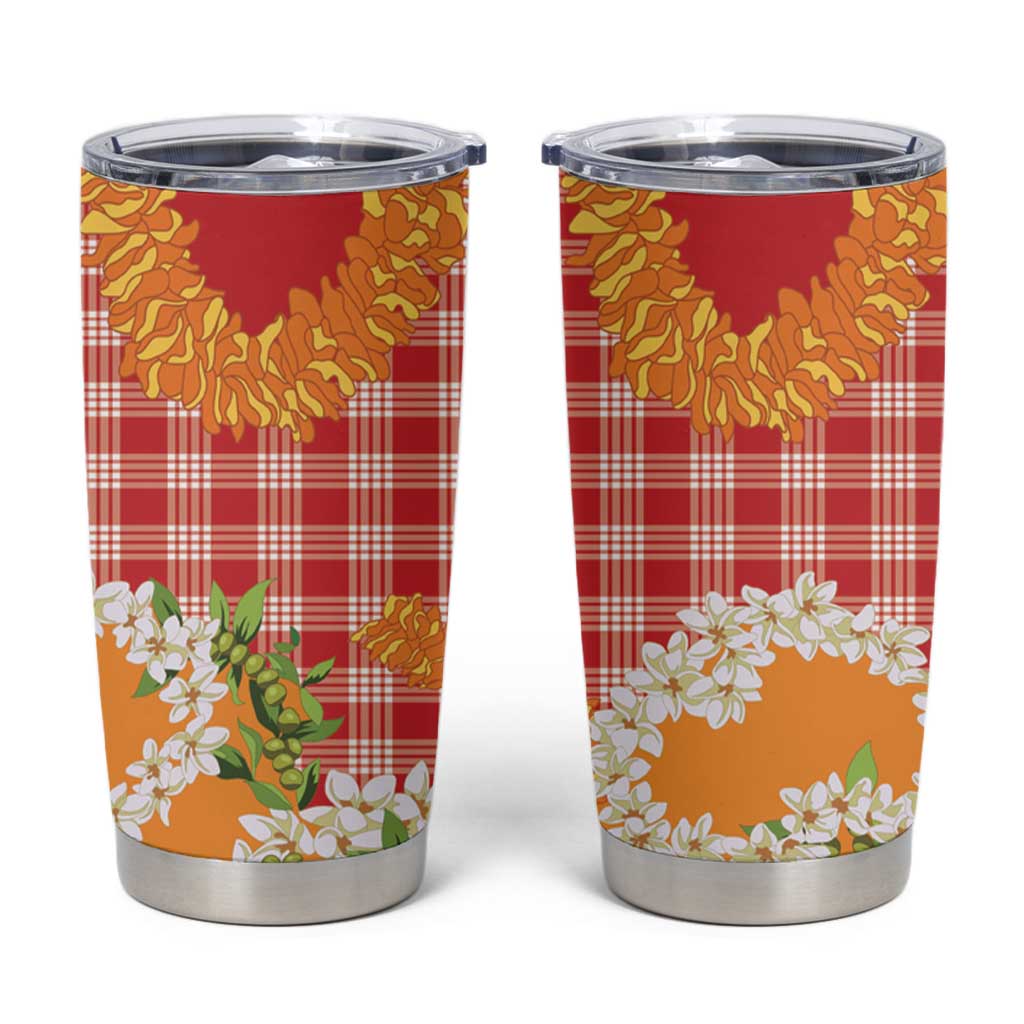 Prince Kuhio Aloha Hawaii Tumbler Cup Plumeria Ilima Lei Palaka Motifs