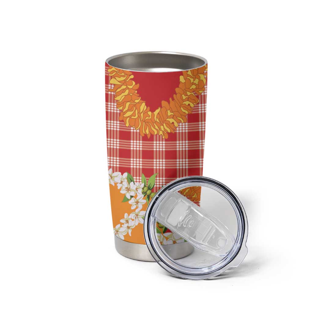 Prince Kuhio Aloha Hawaii Tumbler Cup Plumeria Ilima Lei Palaka Motifs
