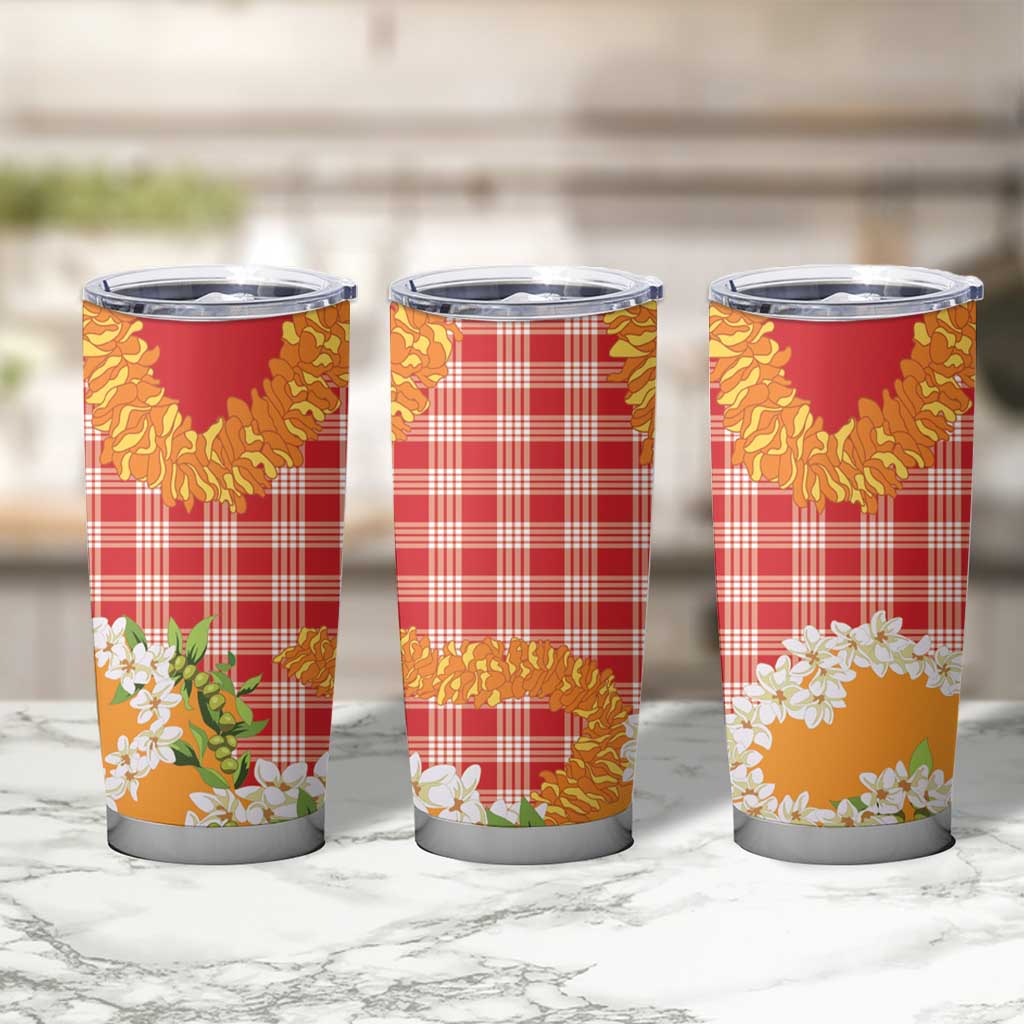 Prince Kuhio Aloha Hawaii Tumbler Cup Plumeria Ilima Lei Palaka Motifs