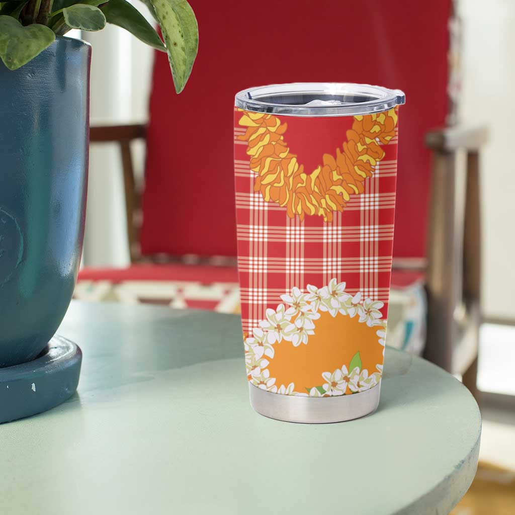 Prince Kuhio Aloha Hawaii Tumbler Cup Plumeria Ilima Lei Palaka Motifs