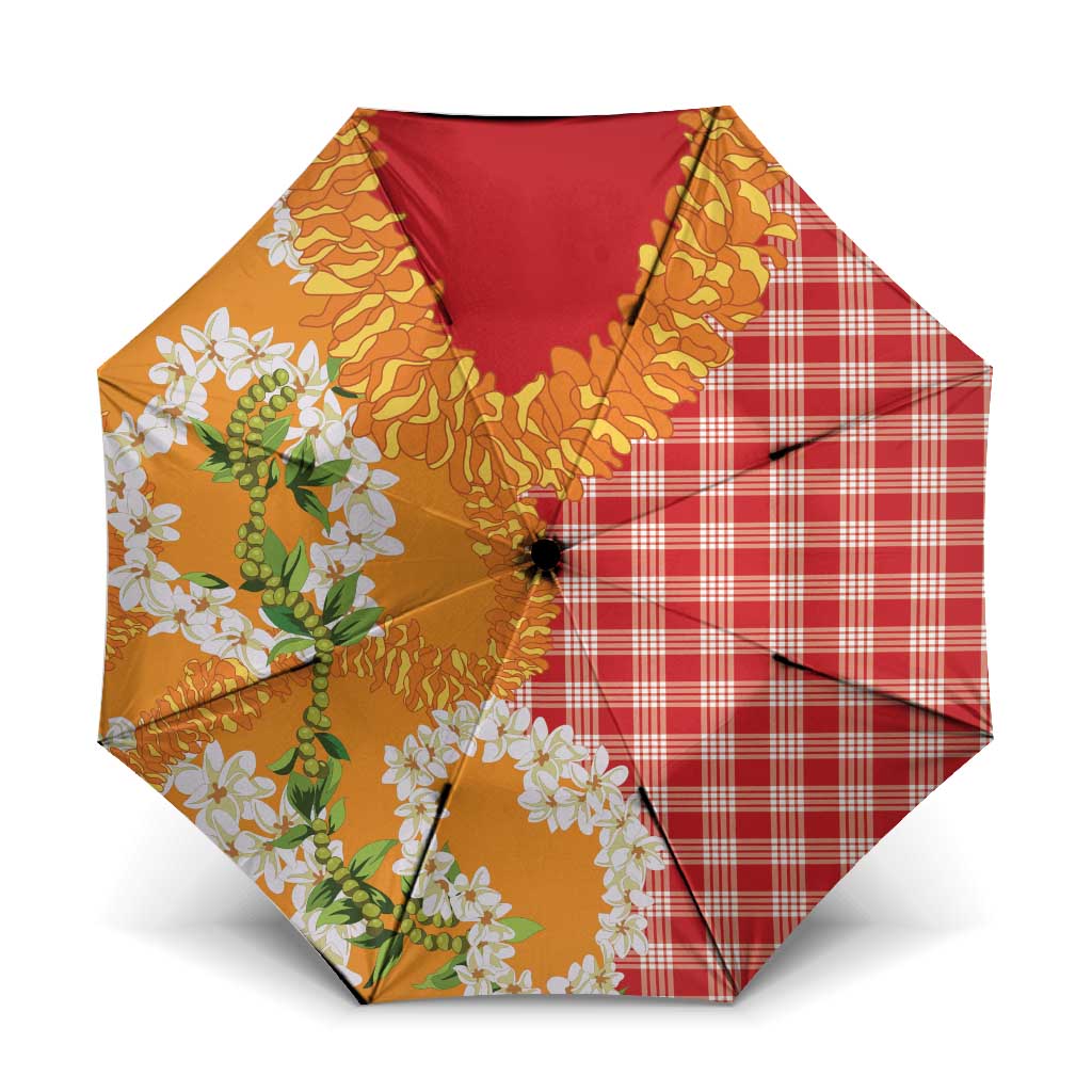 Prince Kuhio Aloha Hawaii Umbrella Plumeria Ilima Lei Palaka Motifs