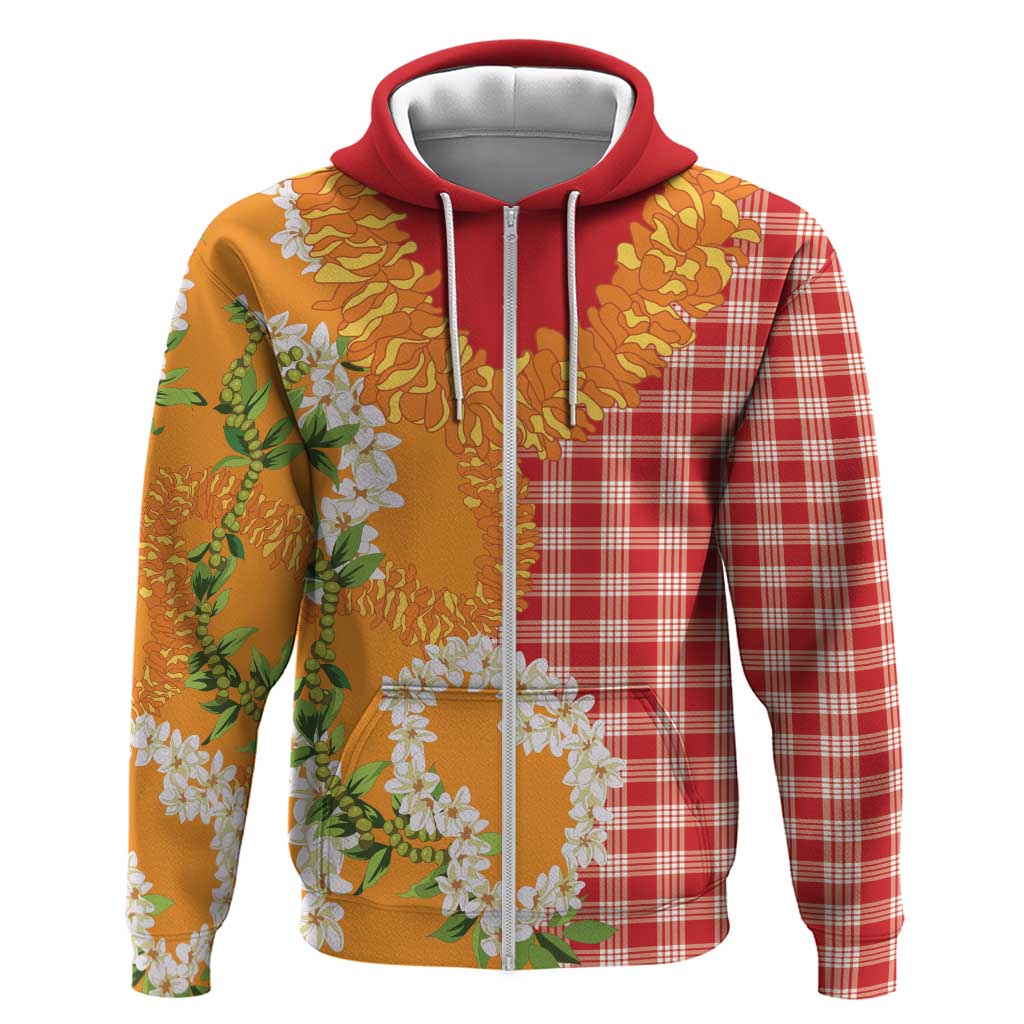 Prince Kuhio Aloha Hawaii Zip Hoodie Plumeria Ilima Lei Palaka Motifs