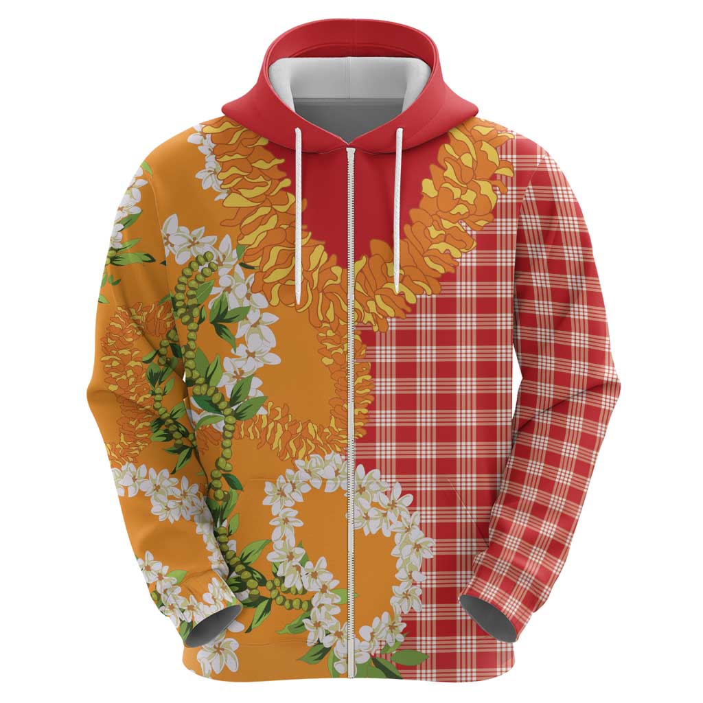 Prince Kuhio Aloha Hawaii Zip Hoodie Plumeria Ilima Lei Palaka Motifs