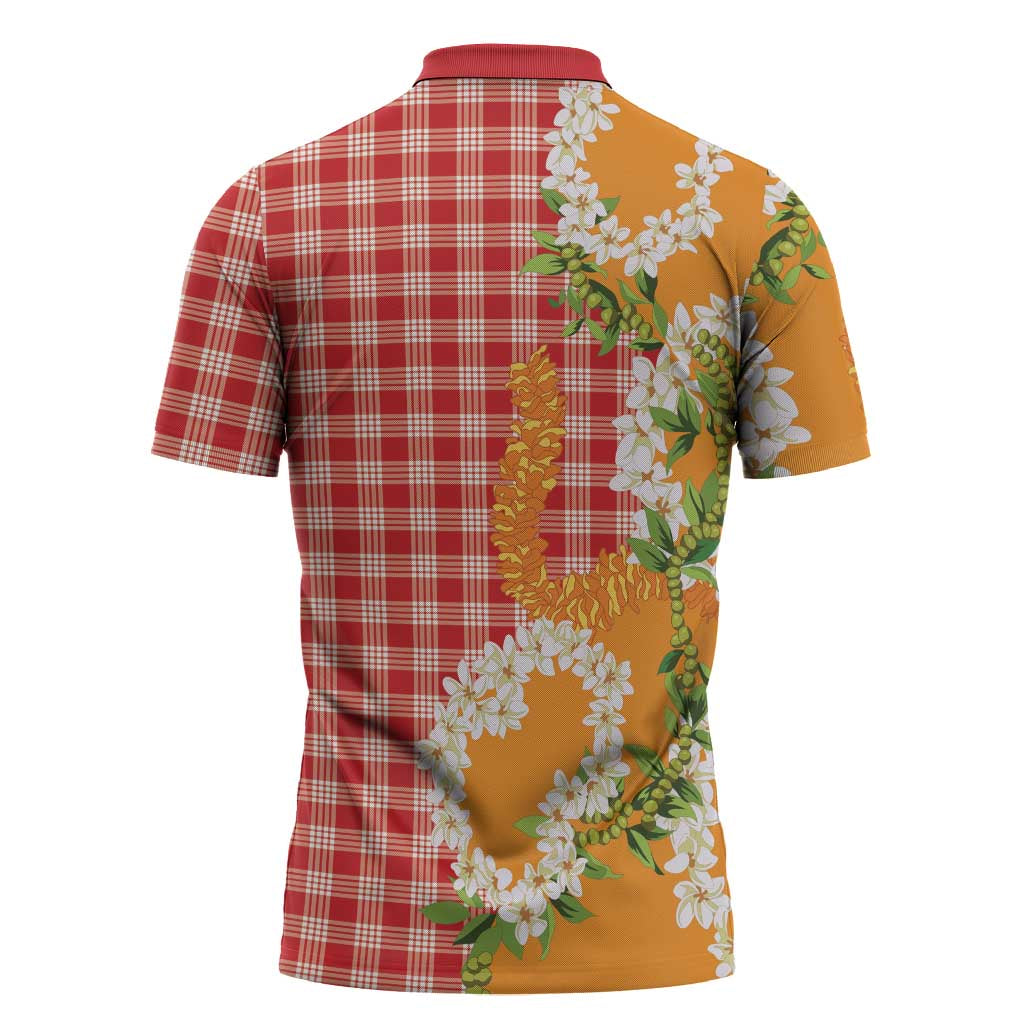 Prince Kuhio Aloha Hawaii Zipper Polo Shirt Plumeria Ilima Lei Palaka Motifs